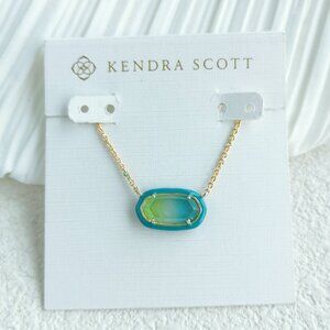 ❤️ Kendra Scott Elisa Gold Sea Green Ombre Illusion Enamel Framed Necklace ❤️